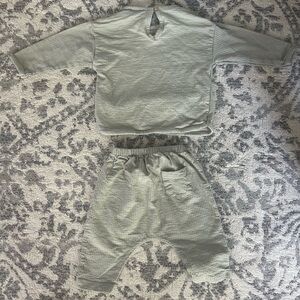 ZARA Baby Waffle Knit Shirt & Pant Set- Dusty Green/ Size 6-9M